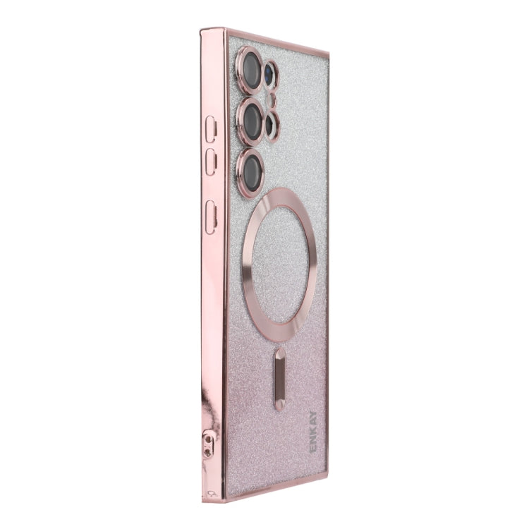 For Samsung Galaxy S25 Ultra 5G ENKAY Hat-Prince Magnetic Glitter Plated TPU Phone Case with Lens Film(Pink) - Galaxy S25 Ultra 5G Cases by ENKAY | Online Shopping UK | buy2fix