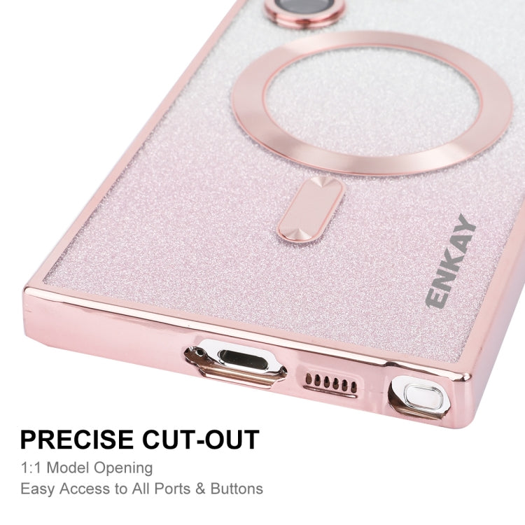 For Samsung Galaxy S25 Ultra 5G ENKAY Hat-Prince Magnetic Glitter Plated TPU Phone Case with Lens Film(Pink) - Galaxy S25 Ultra 5G Cases by ENKAY | Online Shopping UK | buy2fix