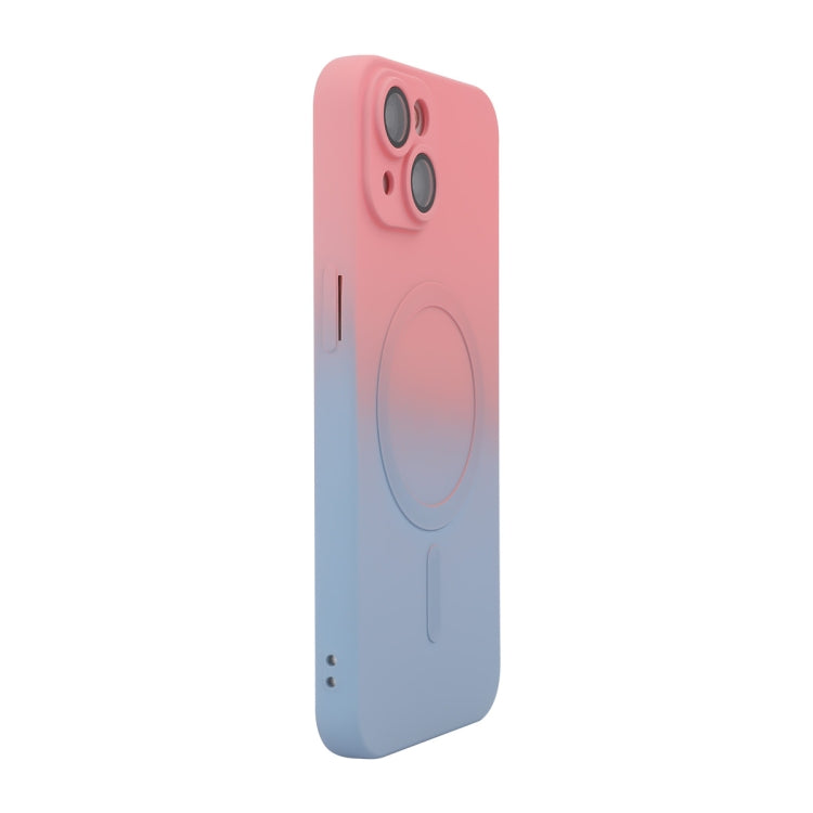 For iPhone 14 ENKAY Hat-Prince MagSafe Rainbow Gradient Silicone Phone Case with Lens Film(Pink Blue) by ENKAY