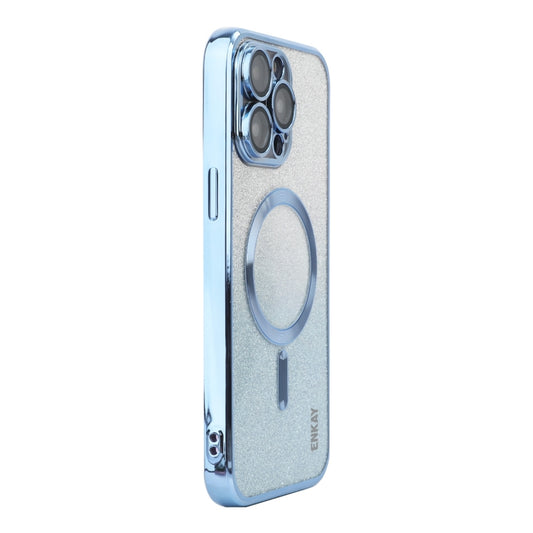 For iPhone 14 Pro ENKAY Hat-Prince Magnetic Glitter Plated Shockproof Phone Case with Lens Film(Blue) - iPhone 14 Pro Cases by ENKAY | Online Shopping UK | buy2fix