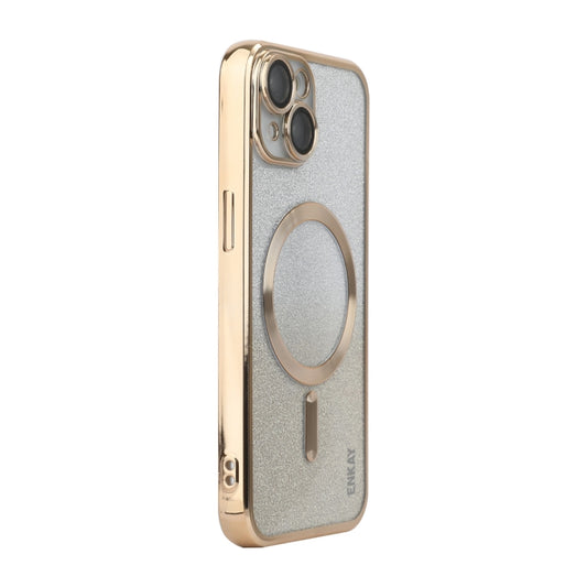 For iPhone 14 ENKAY Hat-Prince Magnetic Glitter Plated Shockproof Phone Case with Lens Film(Golden) - iPhone 14 Cases by ENKAY | Online Shopping UK | buy2fix