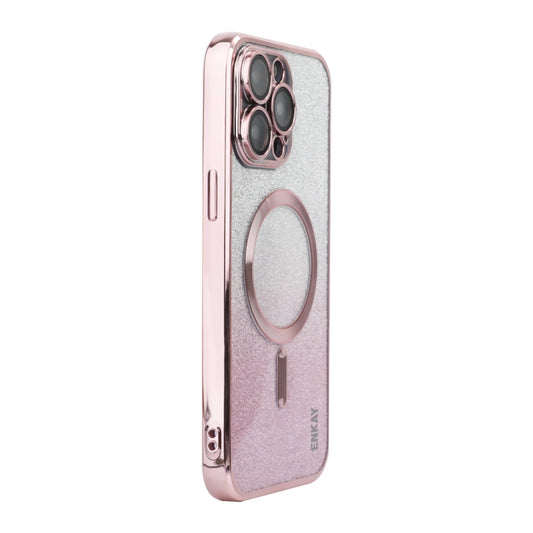 For iPhone 15 Pro Max ENKAY Hat-Prince Magnetic Glitter Plated Shockproof Phone Case with Lens Film(Pink) by ENKAY