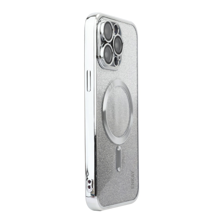 For iPhone 15 Pro Max ENKAY Hat-Prince Magnetic Glitter Plated Shockproof Phone Case with Lens Film(Silver) by ENKAY