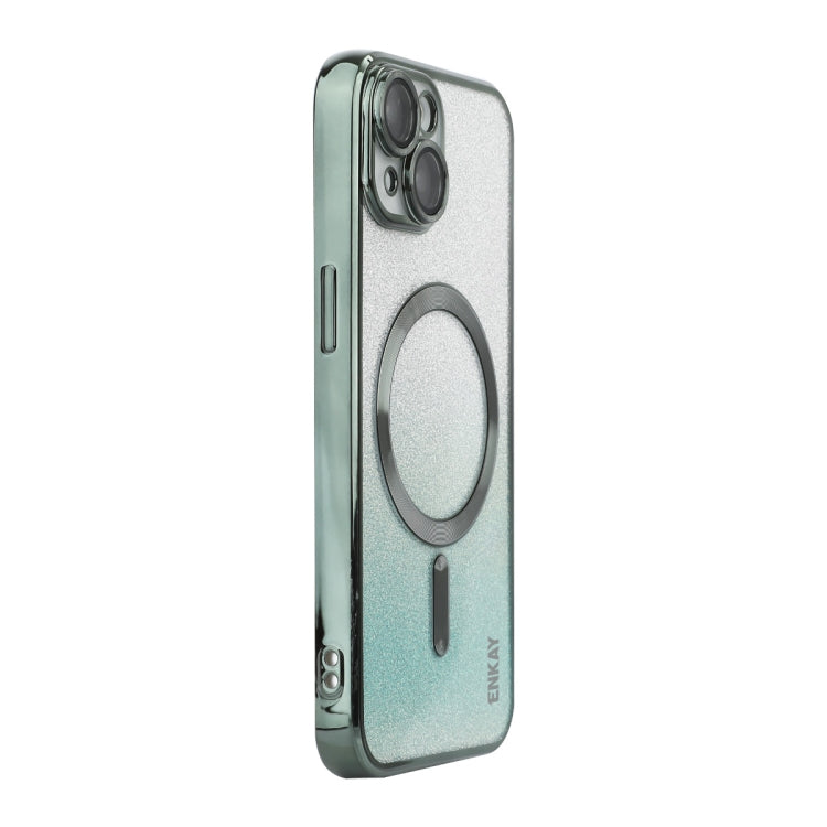 For iPhone 15 ENKAY Hat-Prince Magnetic Glitter Plated Shockproof Phone Case with Lens Film(Green) - iPhone 15 Cases by ENKAY | Online Shopping UK | buy2fix