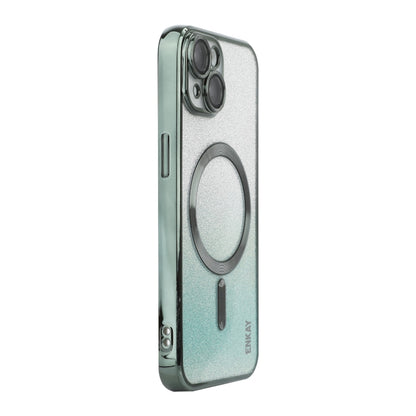 For iPhone 15 ENKAY Hat-Prince Magnetic Glitter Plated Shockproof Phone Case with Lens Film(Green) - iPhone 15 Cases by ENKAY | Online Shopping UK | buy2fix