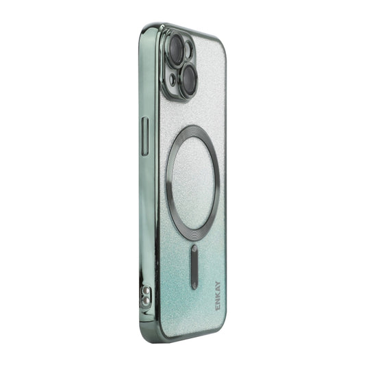 For iPhone 15 ENKAY Hat-Prince Magnetic Glitter Plated Shockproof Phone Case with Lens Film(Green) - iPhone 15 Cases by ENKAY | Online Shopping UK | buy2fix