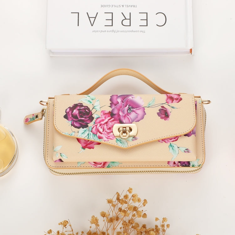 For Samsung Galaxy S22 5G Flower Multi-functional Crossbody Zipper Wallet Leather Phone Case(Yellow) - Galaxy S22 5G Cases by buy2fix | Online Shopping UK | buy2fix