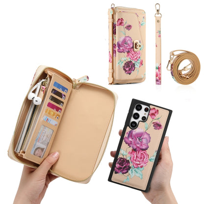 For Samsung Galaxy S22+ 5G Flower Multi-functional Crossbody Zipper Wallet Leather Phone Case(Yellow) - Galaxy S22+ 5G Cases by buy2fix | Online Shopping UK | buy2fix