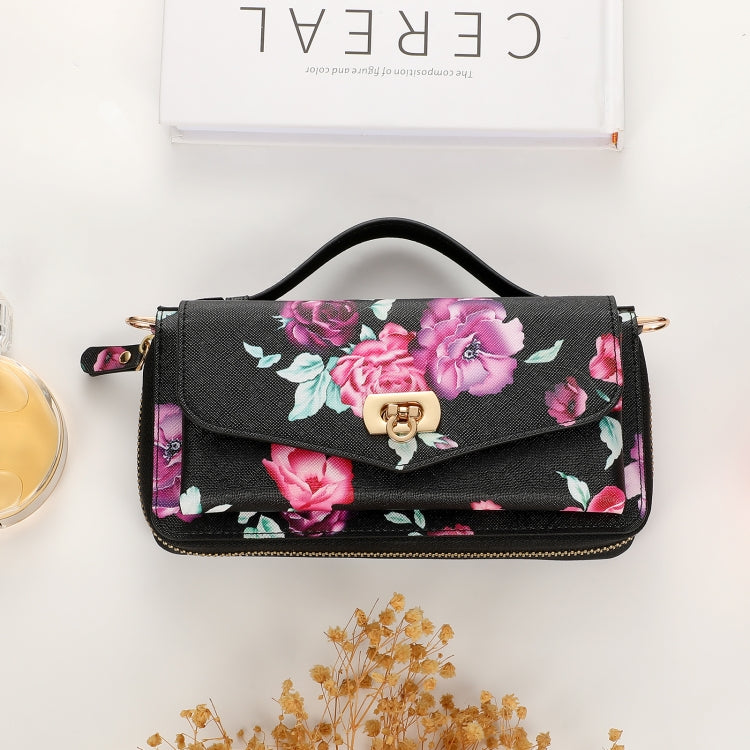 For Samsung Galaxy S23+ 5G Flower Multi-functional Crossbody Zipper Wallet Leather Phone Case(Black) - Galaxy S23+ 5G Cases by buy2fix | Online Shopping UK | buy2fix