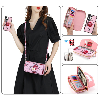 For Samsung Galaxy S24 5G Flower Multi-functional Crossbody Zipper Wallet Leather Phone Case(Pink) - Galaxy S24 5G Cases by buy2fix | Online Shopping UK | buy2fix