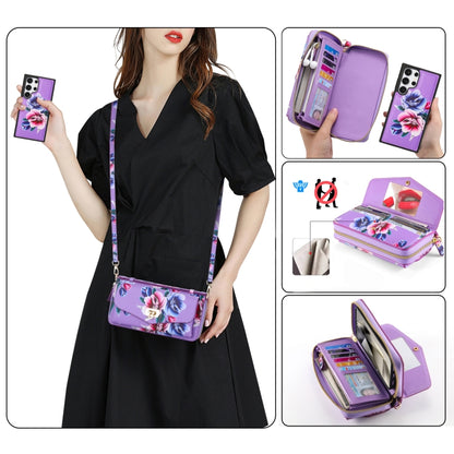 For Samsung Galaxy S24 5G Flower Multi-functional Crossbody Zipper Wallet Leather Phone Case(Purple) - Galaxy S24 5G Cases by buy2fix | Online Shopping UK | buy2fix