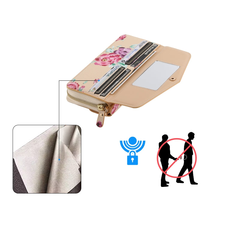 For Samsung Galaxy Note20 Flower Multi-functional Crossbody Zipper Wallet Leather Phone Case(Yellow) - Galaxy Note20 Cases by buy2fix | Online Shopping UK | buy2fix