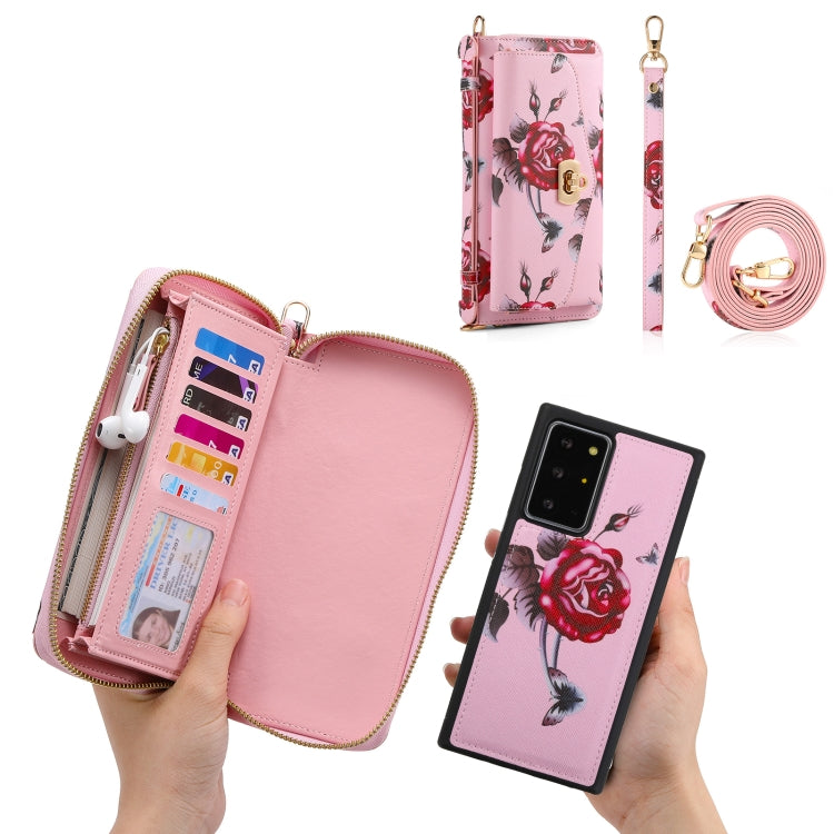 For Samsung Galaxy Note20 Ultra Flower Multi-functional Crossbody Zipper Wallet Leather Phone Case(Pink) - Galaxy Note20 Ultra Cases by buy2fix | Online Shopping UK | buy2fix