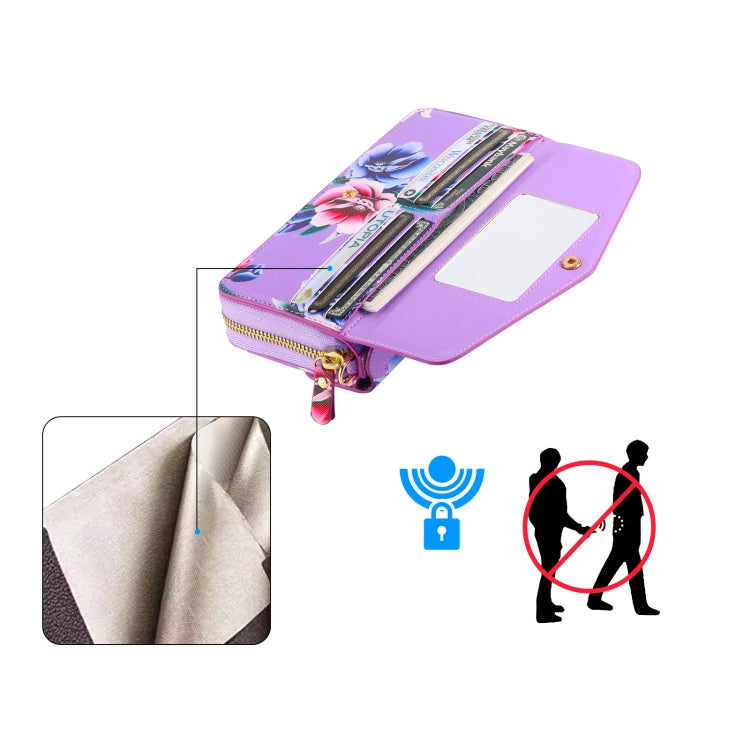 For Samsung Galaxy Note20 Ultra Flower Multi-functional Crossbody Zipper Wallet Leather Phone Case(Purple) - Galaxy Note20 Ultra Cases by buy2fix | Online Shopping UK | buy2fix