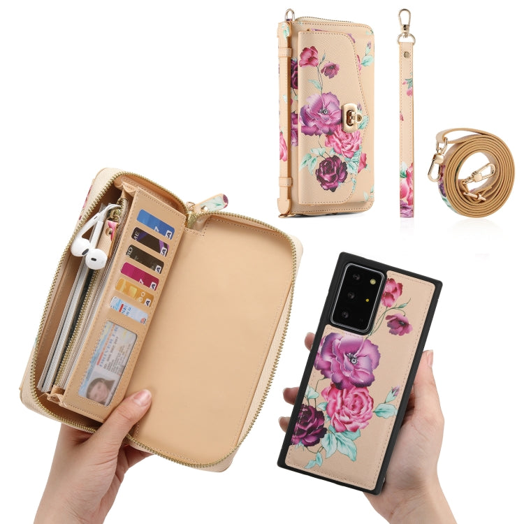For Samsung Galaxy Note20 Ultra Flower Multi-functional Crossbody Zipper Wallet Leather Phone Case(Yellow) - Galaxy Note20 Ultra Cases by buy2fix | Online Shopping UK | buy2fix