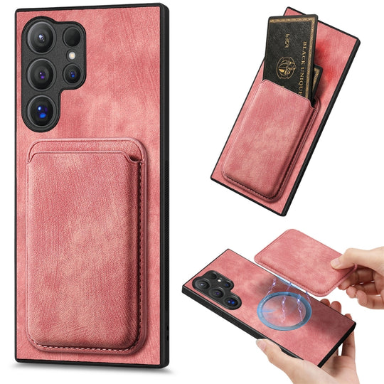 For Samsung Galaxy S24 Ultra 5G Retro Leather Card Bag Magnetic Phone Case(Pink)