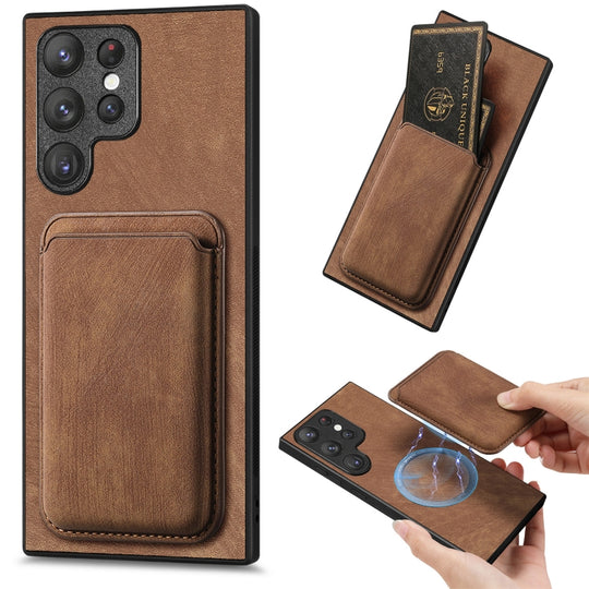 For Samsung Galaxy S22 Ultra 5G Retro Leather Card Bag Magnetic Phone Case(Brown)