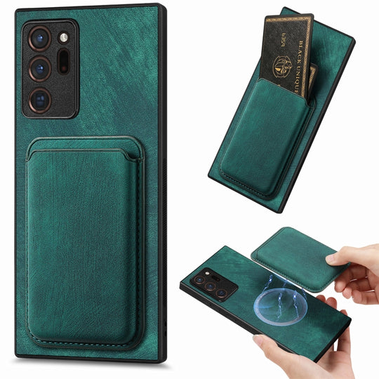 For Samsung Galaxy Note20 Ultra Retro Leather Card Bag Magnetic Phone Case(Green)