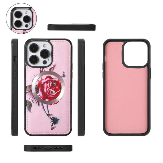 For iPhone 15 Pro Flower Multi-functional Crossbody Zipper Wallet MagSafe Leather Phone Case(Pink) - iPhone 15 Pro Cases by buy2fix | Online Shopping UK | buy2fix