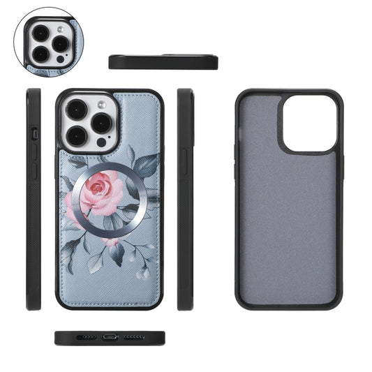 For iPhone 15 Pro Flower Multi-functional Crossbody Zipper Wallet MagSafe Leather Phone Case(Blue) - iPhone 15 Pro Cases by buy2fix | Online Shopping UK | buy2fix