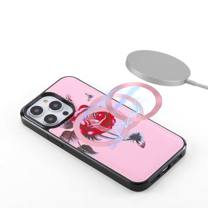 For iPhone 14 Flower Multi-functional Crossbody Zipper Wallet MagSafe Leather Phone Case(Pink) by buy2fix