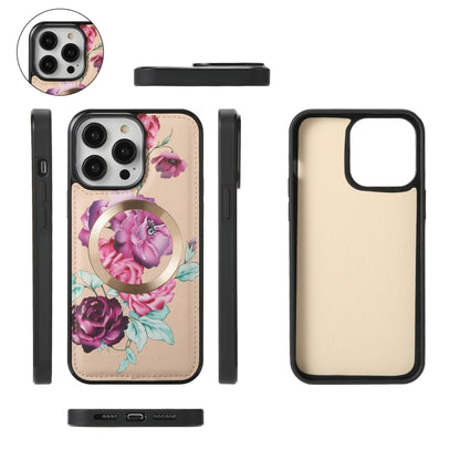 For iPhone 14 Flower Multi-functional Crossbody Zipper Wallet MagSafe Leather Phone Case(Yellow) - iPhone 14 Cases by buy2fix | Online Shopping UK | buy2fix