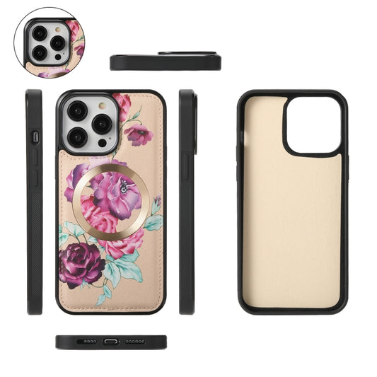 For iPhone 14 Flower Multi-functional Crossbody Zipper Wallet MagSafe Leather Phone Case(Yellow) - iPhone 14 Cases by buy2fix | Online Shopping UK | buy2fix