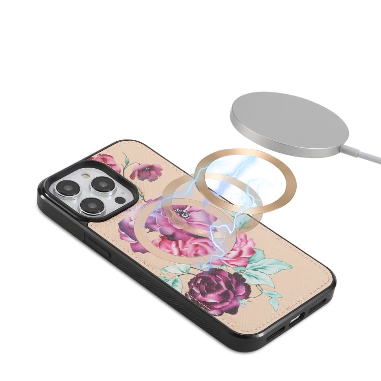 For iPhone 14 Flower Multi-functional Crossbody Zipper Wallet MagSafe Leather Phone Case(Yellow) - iPhone 14 Cases by buy2fix | Online Shopping UK | buy2fix