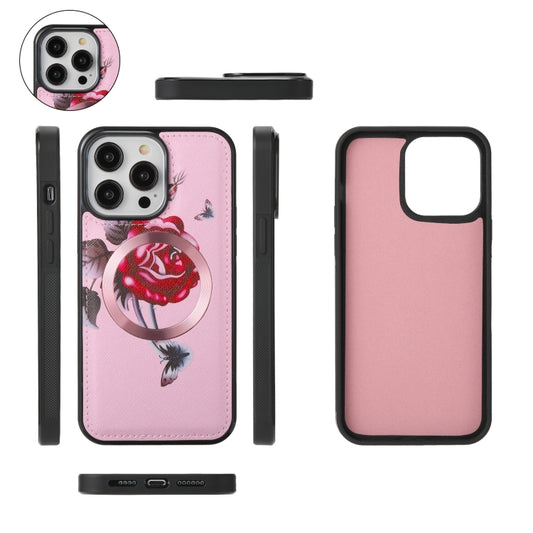 For iPhone 14 Plus Flower Multi-functional Crossbody Zipper Wallet MagSafe Leather Phone Case(Pink) - iPhone 14 Plus Cases by buy2fix | Online Shopping UK | buy2fix