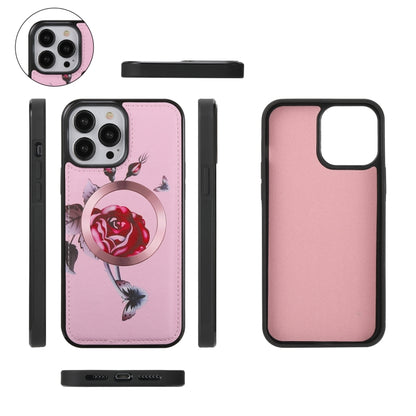 For iPhone 13 Flower Multi-functional Crossbody Zipper Wallet MagSafe Leather Phone Case(Pink) - iPhone 13 Cases by buy2fix | Online Shopping UK | buy2fix
