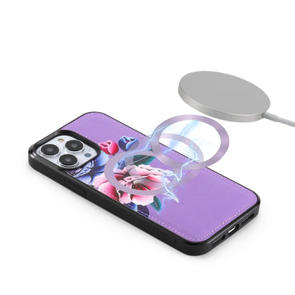 For iPhone 13 Flower Multi-functional Crossbody Zipper Wallet MagSafe Leather Phone Case(Purple) - iPhone 13 Cases by buy2fix | Online Shopping UK | buy2fix