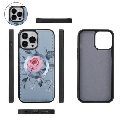 For iPhone 13 Pro Flower Multi-functional Crossbody Zipper Wallet MagSafe Leather Phone Case(Blue) - iPhone 13 Pro Cases by buy2fix | Online Shopping UK | buy2fix