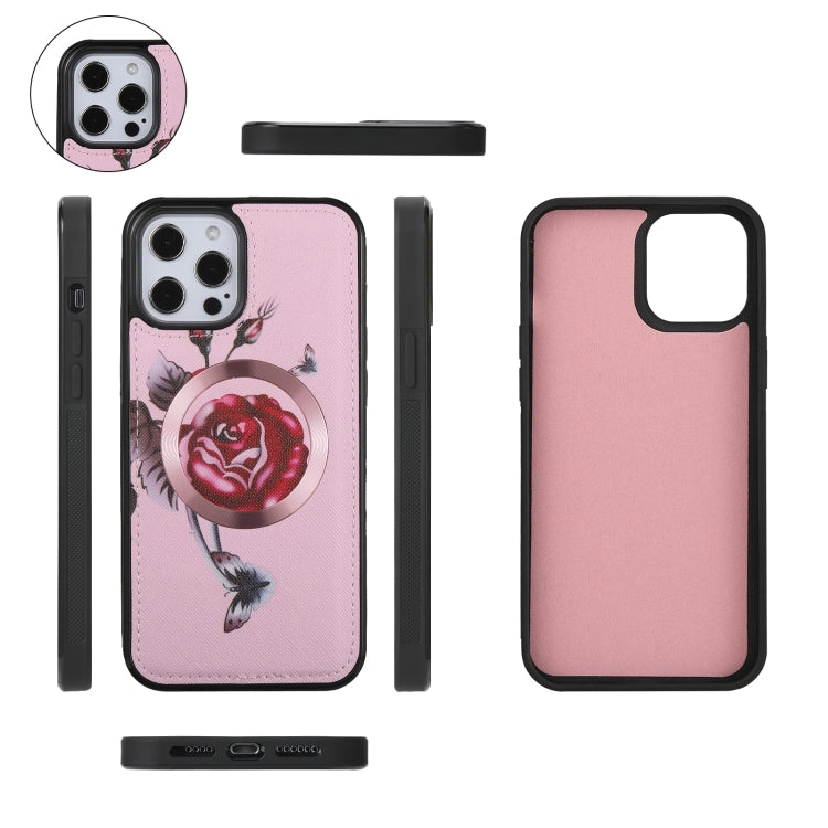 For iPhone 12 Flower Multi-functional Crossbody Zipper Wallet MagSafe Leather Phone Case(Pink) - iPhone 12 / 12 Pro Cases by buy2fix | Online Shopping UK | buy2fix