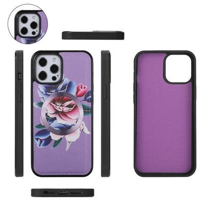 For iPhone 12 Flower Multi-functional Crossbody Zipper Wallet MagSafe Leather Phone Case(Purple) - iPhone 12 / 12 Pro Cases by buy2fix | Online Shopping UK | buy2fix