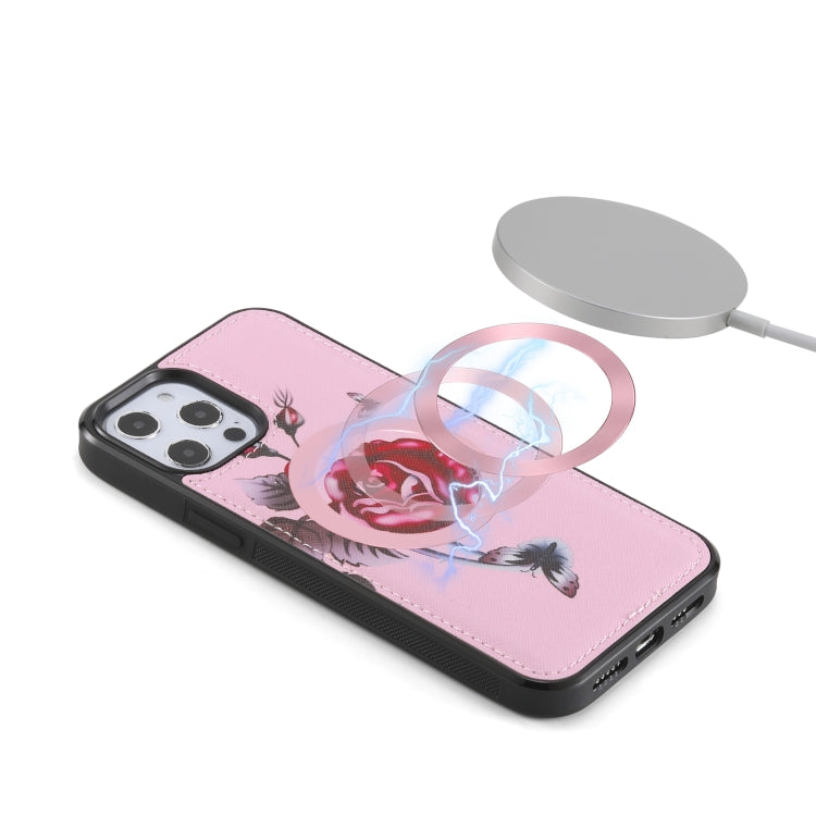 For iPhone 12 Pro Max Flower Multi-functional Crossbody Zipper Wallet MagSafe Leather Phone Case(Pink) - iPhone 12 Pro Max Cases by buy2fix | Online Shopping UK | buy2fix