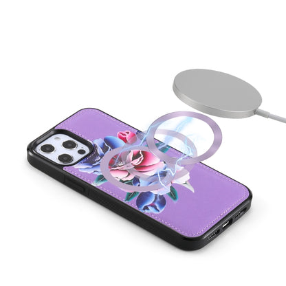 For iPhone 12 Pro Max Flower Multi-functional Crossbody Zipper Wallet MagSafe Leather Phone Case(Purple) by buy2fix