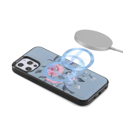 For iPhone 12 Pro Flower Multi-functional Crossbody Zipper Wallet MagSafe Leather Phone Case(Blue) by buy2fix