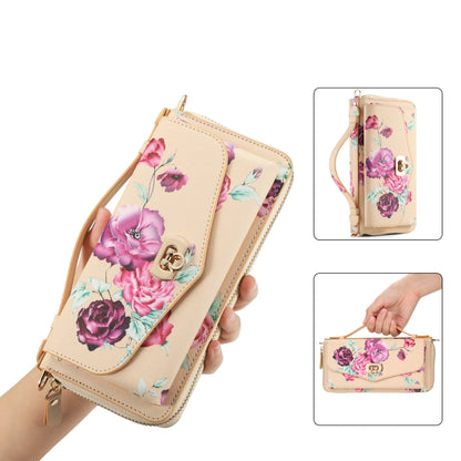 For iPhone 12 Pro Flower Multi-functional Crossbody Zipper Wallet MagSafe Leather Phone Case(Yellow) - iPhone 12 / 12 Pro Cases by buy2fix | Online Shopping UK | buy2fix
