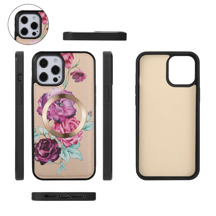 For iPhone 12 Pro Flower Multi-functional Crossbody Zipper Wallet MagSafe Leather Phone Case(Yellow) - iPhone 12 / 12 Pro Cases by buy2fix | Online Shopping UK | buy2fix