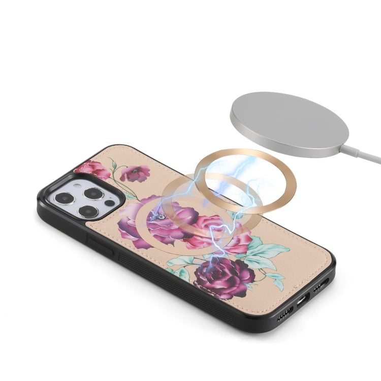 For iPhone 12 Pro Flower Multi-functional Crossbody Zipper Wallet MagSafe Leather Phone Case(Yellow) - iPhone 12 / 12 Pro Cases by buy2fix | Online Shopping UK | buy2fix