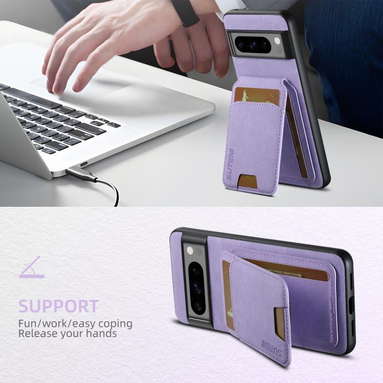 For Google Pixel 10 Pro XL Suteni H02 Litchi Leather Card Wallet Stand Back Phone Case(Purple) - Google Cases by Suteni | Online Shopping UK | buy2fix