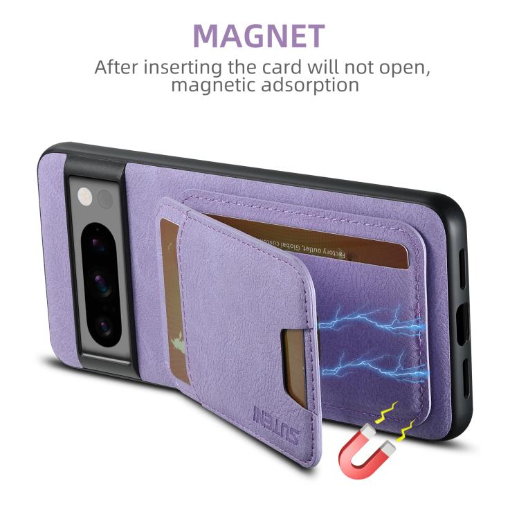 For Google Pixel 10 Pro XL Suteni H02 Litchi Leather Card Wallet Stand Back Phone Case(Purple) - Google Cases by Suteni | Online Shopping UK | buy2fix