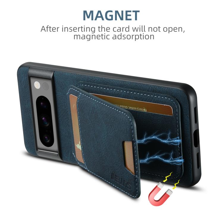 For Google Pixel 10 Pro Suteni H02 Litchi Leather Card Wallet Stand Back Phone Case(Blue) - Google Cases by Suteni | Online Shopping UK | buy2fix