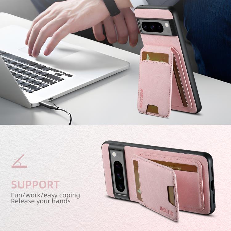 For Google Pixel 10 Pro Suteni H02 Litchi Leather Card Wallet Stand Back Phone Case(Pink) - Google Cases by Suteni | Online Shopping UK | buy2fix