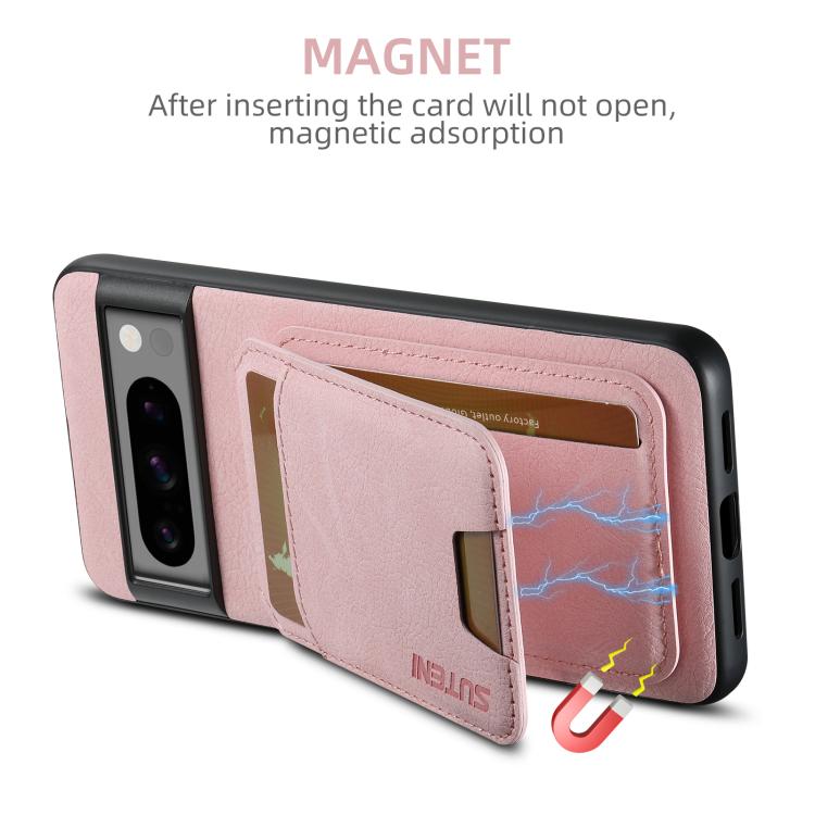 For Google Pixel 10 Pro Suteni H02 Litchi Leather Card Wallet Stand Back Phone Case(Pink) - Google Cases by Suteni | Online Shopping UK | buy2fix