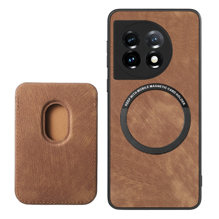 For OnePlus 12 5G Retro Leather Card Bag Magnetic Phone Case(Brown) - OnePlus Cases by buy2fix | Online Shopping UK | buy2fix