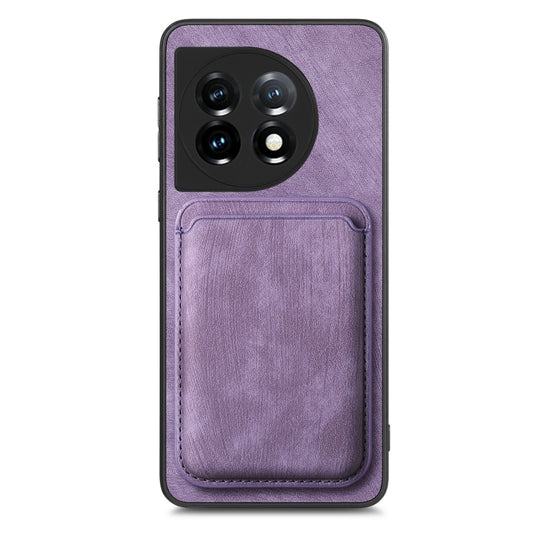 For OnePlus 12 5G Retro Leather Card Bag Magnetic Phone Case(Purple) - OnePlus Cases by buy2fix | Online Shopping UK | buy2fix