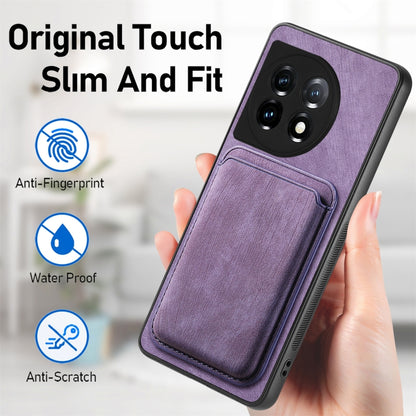 For OnePlus 12 5G Retro Leather Card Bag Magnetic Phone Case(Purple) - OnePlus Cases by buy2fix | Online Shopping UK | buy2fix