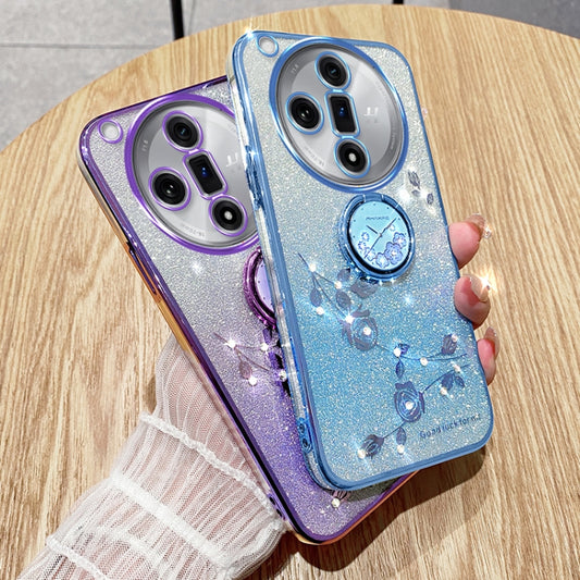 For OPPO Find X7 Gradient Glitter Immortal Flower Ring All-inclusive Phone Case(Blue) - OPPO Cases by buy2fix | Online Shopping UK | buy2fix