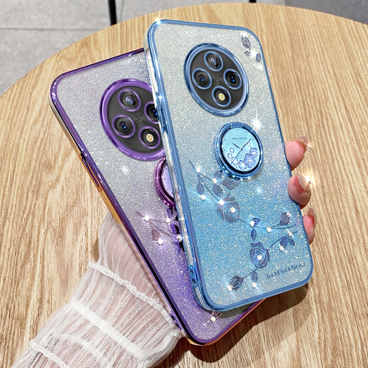 For OPPO A3 Pro Gradient Glitter Immortal Flower Ring All-inclusive Phone Case(Blue) by buy2fix